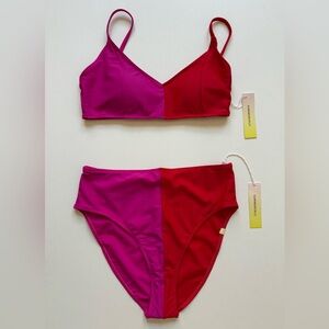 Summersalt Womens The Split Wanderlust Pink & Red Colorblock Bikini - Size 4